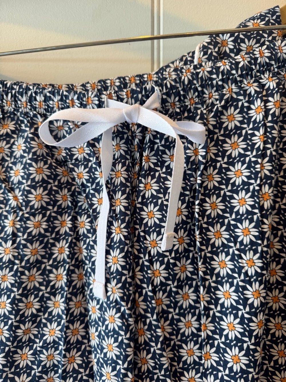 Women's Navy Floral Print Pajama Set with Contrast Piping - Picture 2 of 4